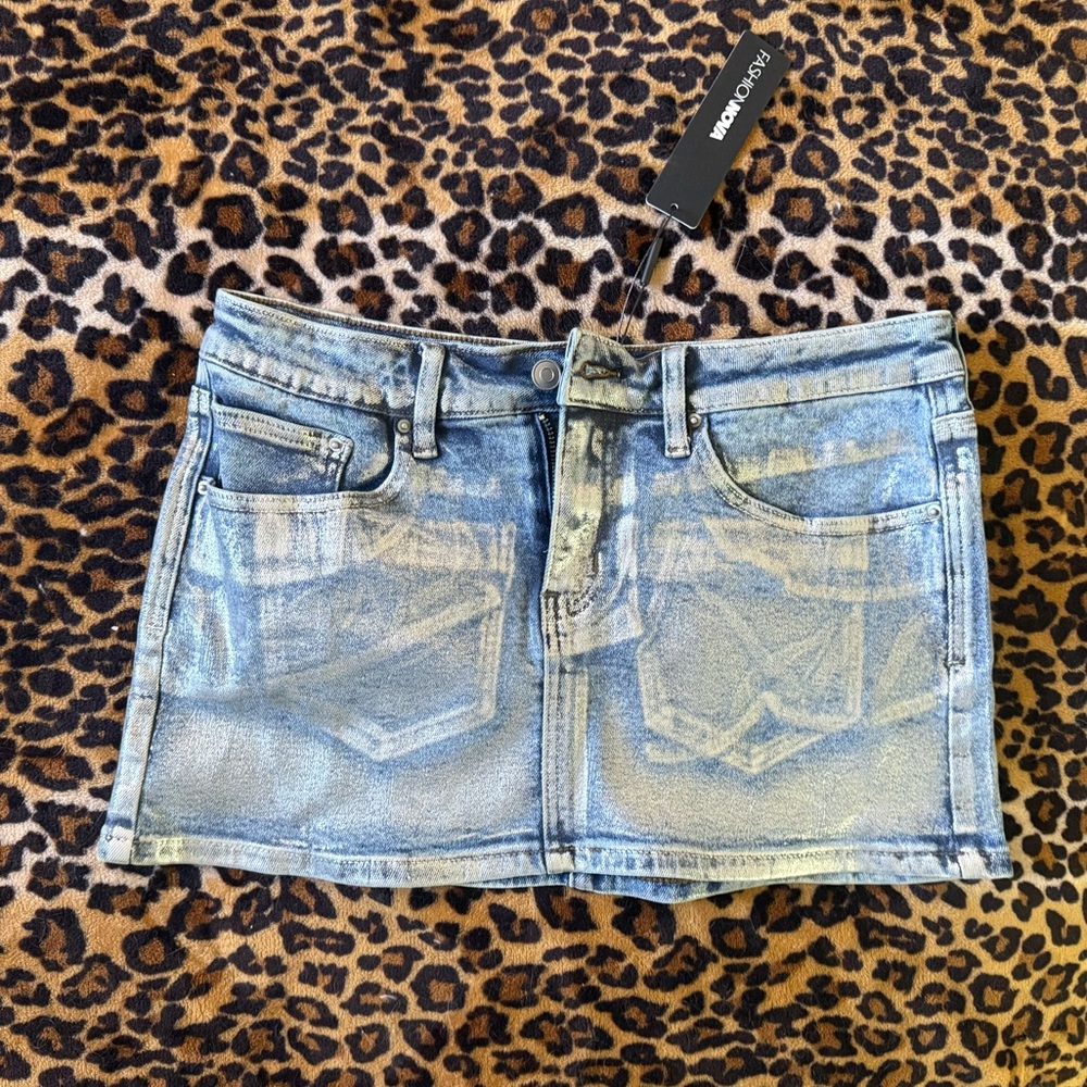 Fashion Nova Blue Chrome Mini Skirt Casual Night Out